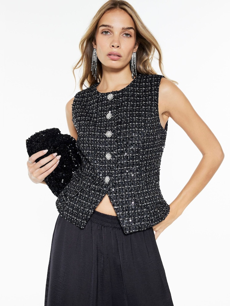 River Island Black Boucle Peplum Waistcoat - Image 1 of 4 River Island Black Boucle Peplum Waistcoat - Image 1 of 4