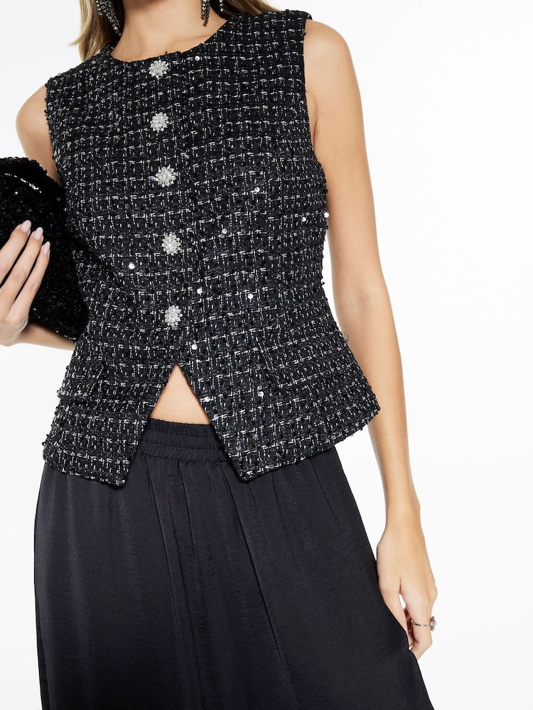 River Island Black Boucle Peplum Waistcoat - Image 4 of 4 River Island Black Boucle Peplum Waistcoat - Image 4 of 4