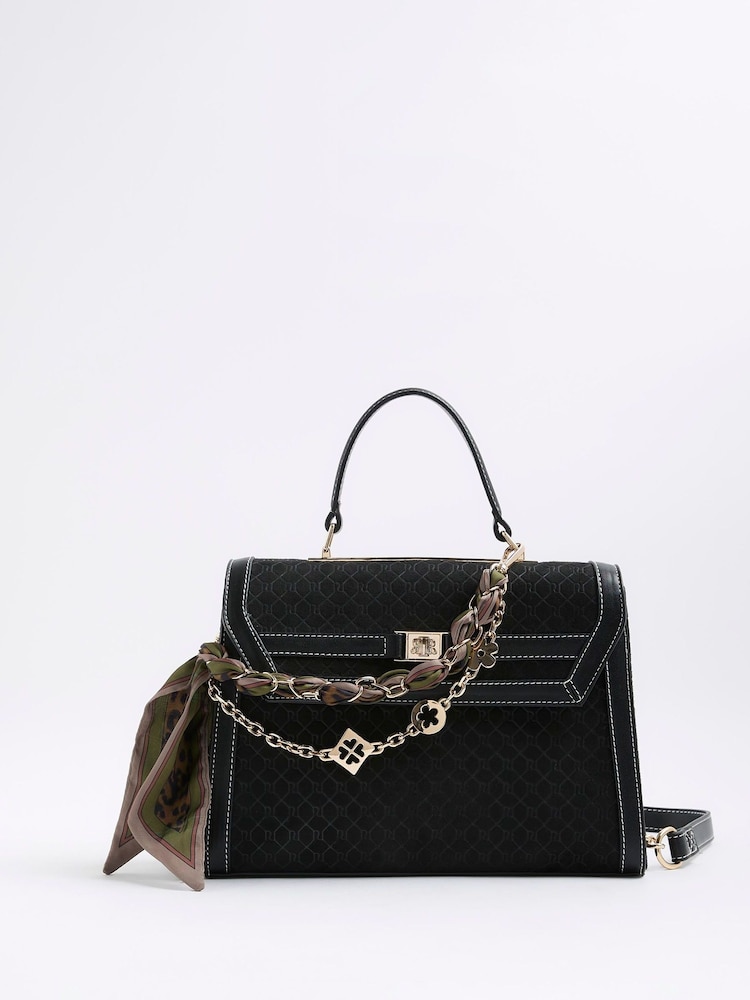 River Island Black Medium Suedette Charm Tote Bag - Image 1 of 6