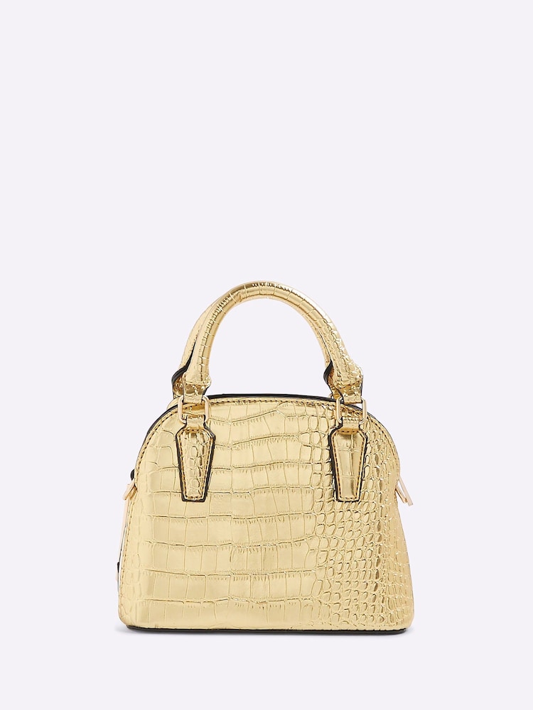 River Island Gold Mini Croc Texture Cross Body Bag - Image 2 of 6