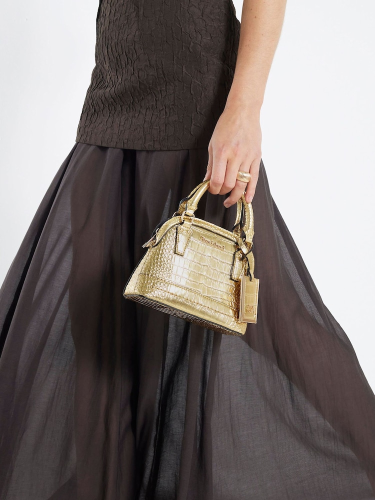 River Island Gold Mini Croc Texture Cross Body Bag - Image 6 of 6
