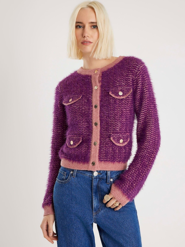 River Island Purple Boucle Cardigan - Image 1 of 4 River Island Purple Boucle Cardigan - Image 1 of 4