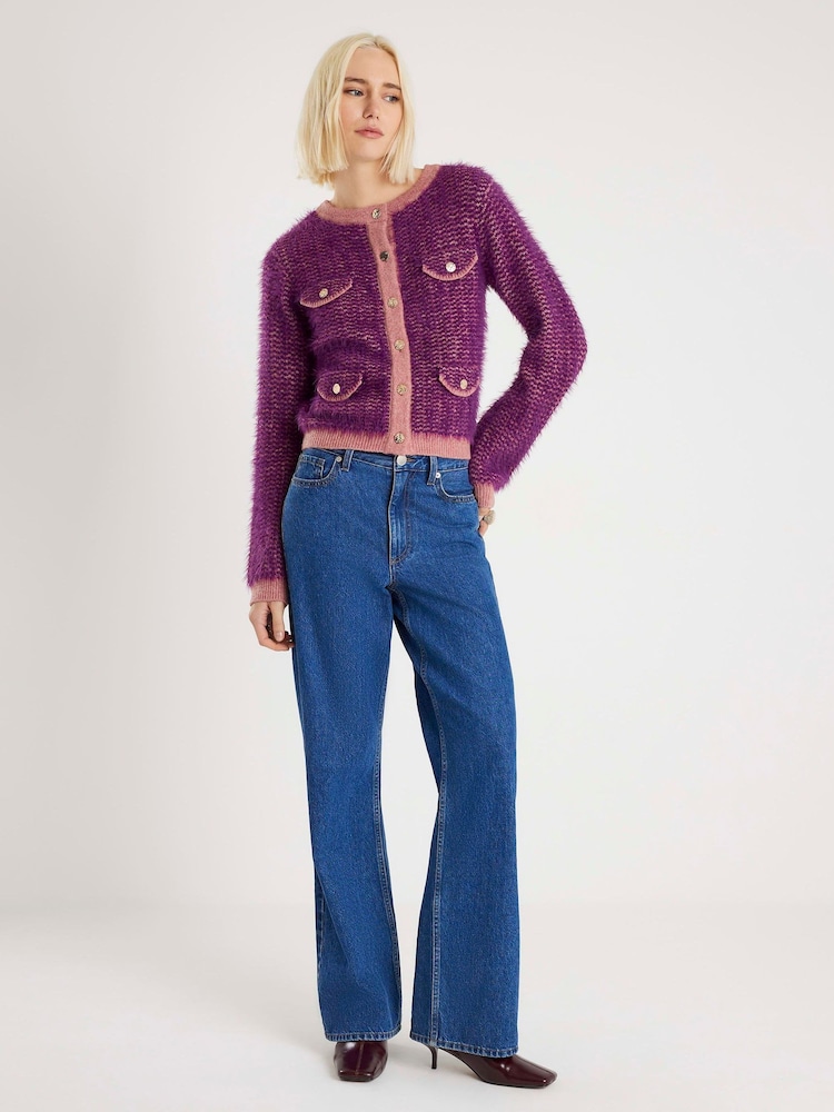 River Island Purple Boucle Cardigan - Image 2 of 4 River Island Purple Boucle Cardigan - Image 2 of 4