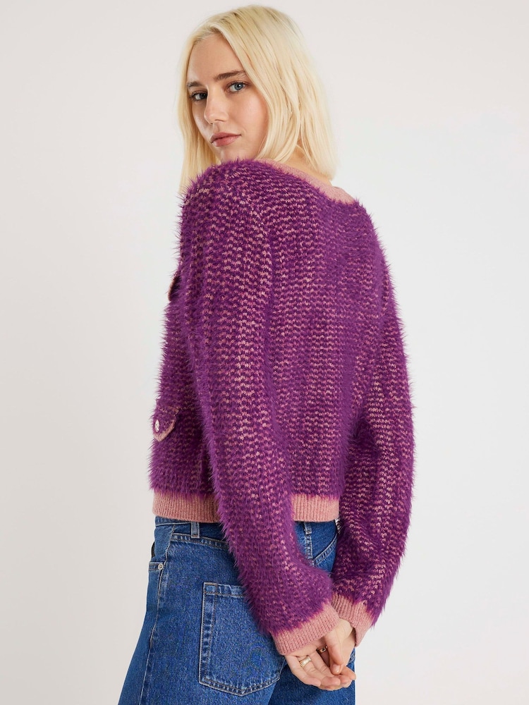River Island Purple Boucle Cardigan - Image 4 of 4 River Island Purple Boucle Cardigan - Image 4 of 4