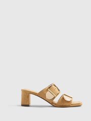 River Island Brown Double Buckle Block Sandals - Image 1 of 5