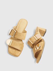 River Island Brown Double Buckle Block Sandals - Image 4 of 5
