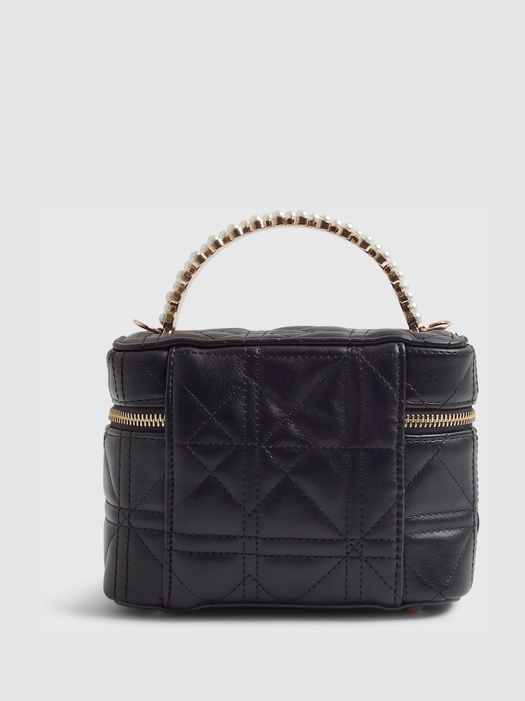 River Island Black Quilted Pearl Handle Vanity Bag - Image 2 of 5
