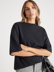 River Island Black Premium Diamante T-Shirt - Image 1 of 4