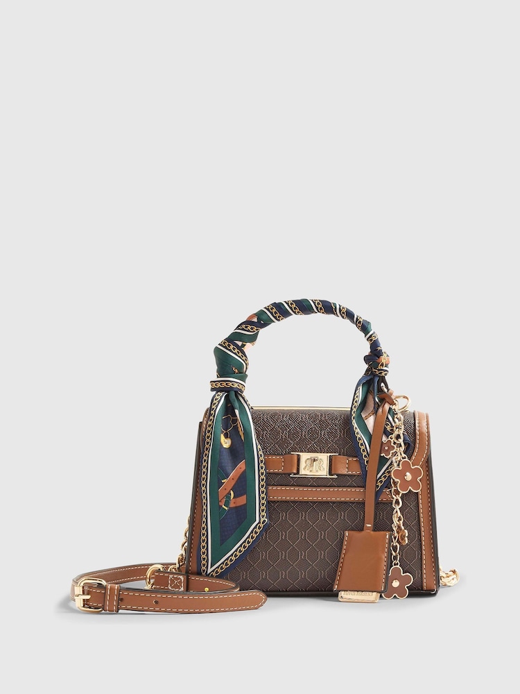 River Island Brown Mini Monogram Scarf Tote Bag - Image 1 of 5