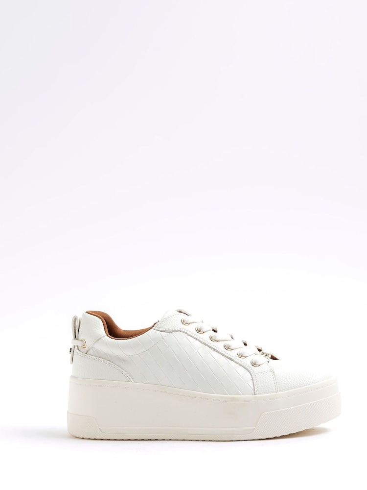 River Island White Woven Lace-Up Trainers - Image 2 of 6
