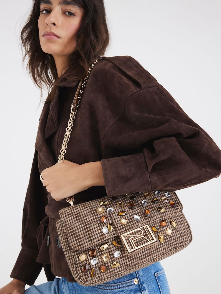 River Island Brown Dogtooth Embellished Shoulder Bag - Image 6 of 6