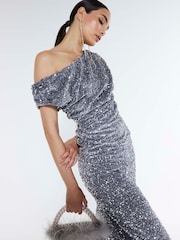 River Island Silver Velvet Sequin Drape Top - Image 1 of 4