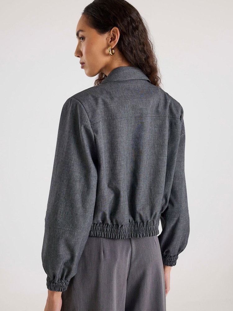 River Island Grey Collared Smart Bomber Jacket - Image 2 of 2 River Island Grey Collared Smart Bomber Jacket - Image 2 of 2