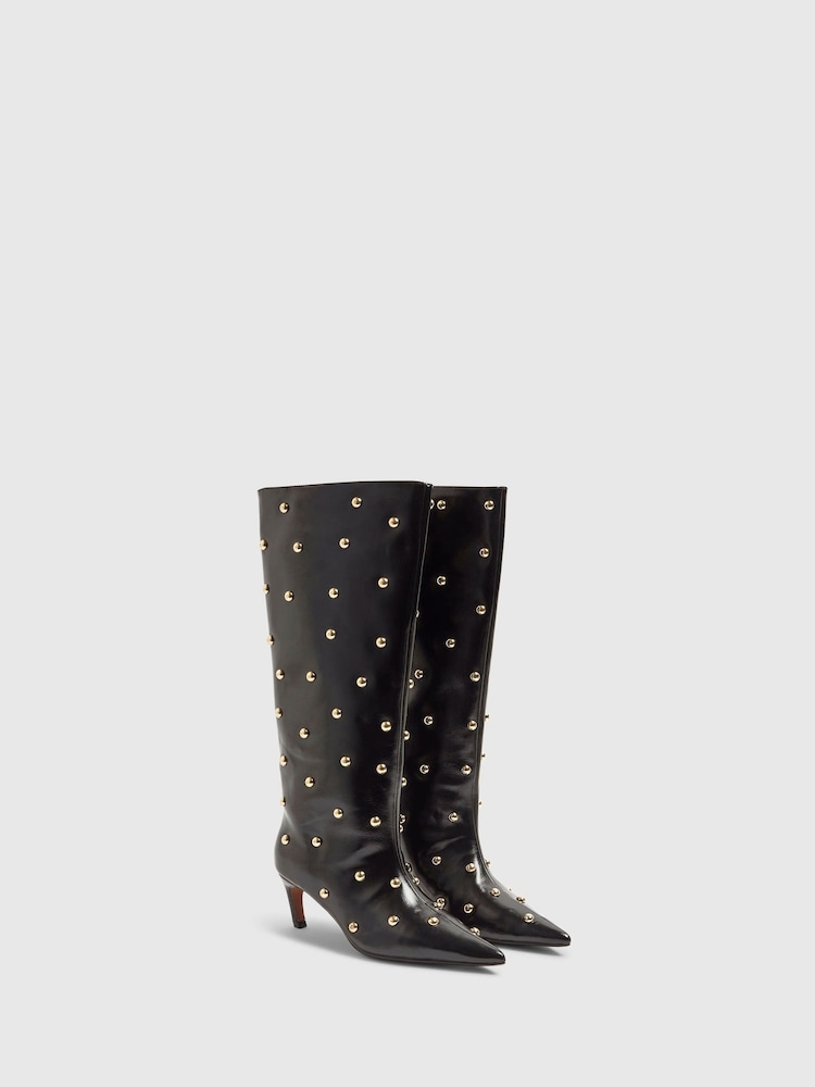 River Island Black Studded Straight High Leg Boot - Image 2 of 5