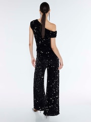 River Island Black Pull On Velvet Sequin Trousers - Image 2 of 4