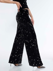 River Island Black Pull On Velvet Sequin Trousers - Image 3 of 4