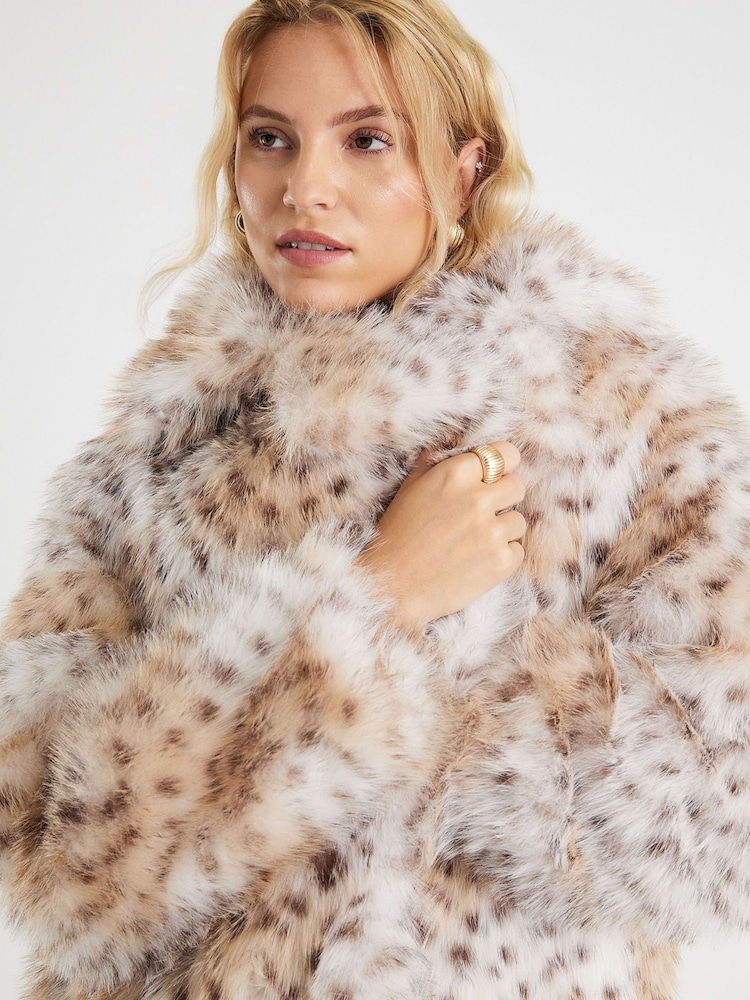 River Island Cream Leopard Print Faux Fur Coat - Image 4 of 4