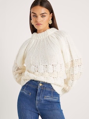 River Island White Pointelle Bow Back Jumper - Image 1 of 4
