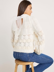 River Island White Pointelle Bow Back Jumper - Image 2 of 4