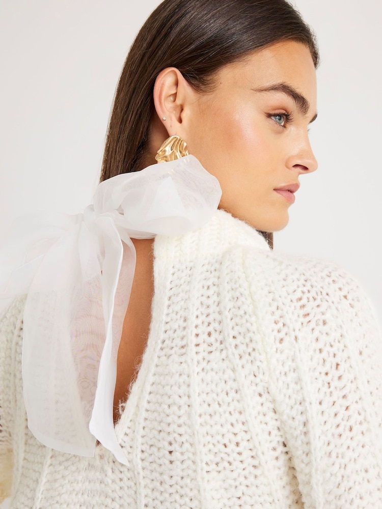 River Island White Pointelle Bow Back Jumper - Image 4 of 4