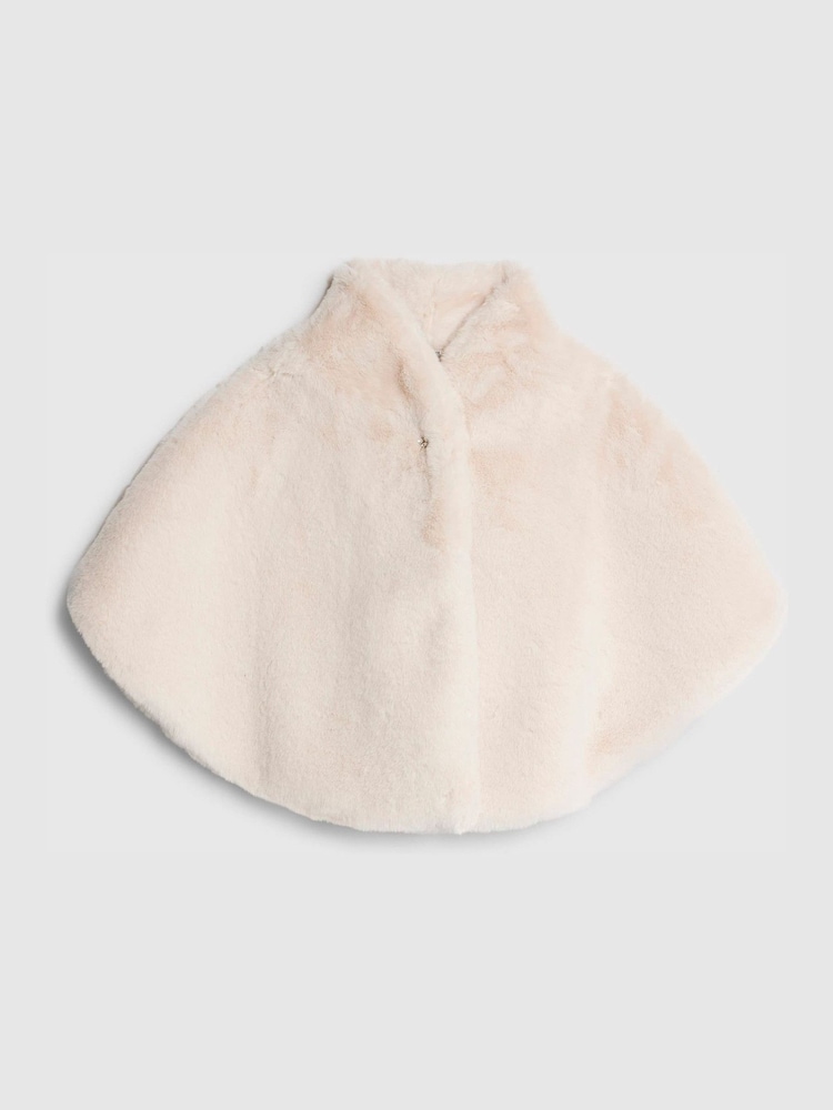 River Island Cream Cream Faux Fur Brooch Cape - Image 2 of 2 River Island Cream Cream Faux Fur Brooch Cape - Image 2 of 2