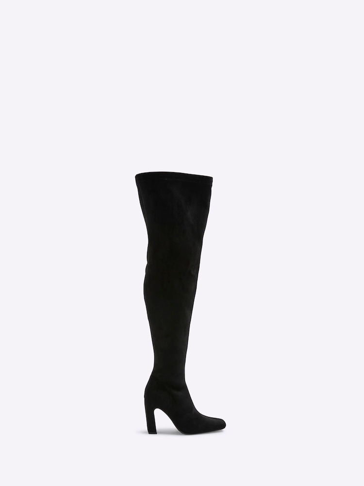 River Island Black Wide Fit Thigh High Stretch Boot - Image 2 of 6