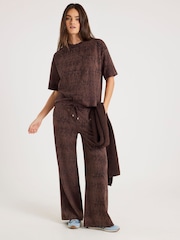 River Island Brown High Waisted Premium Crinkle Wide Leg Joggers - Image 1 of 4