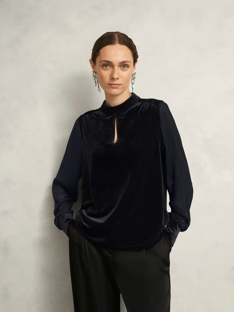 Hobbs Black Lorelai Velvet Top - Image 2 of 5 Hobbs Black Lorelai Velvet Top - Image 2 of 5