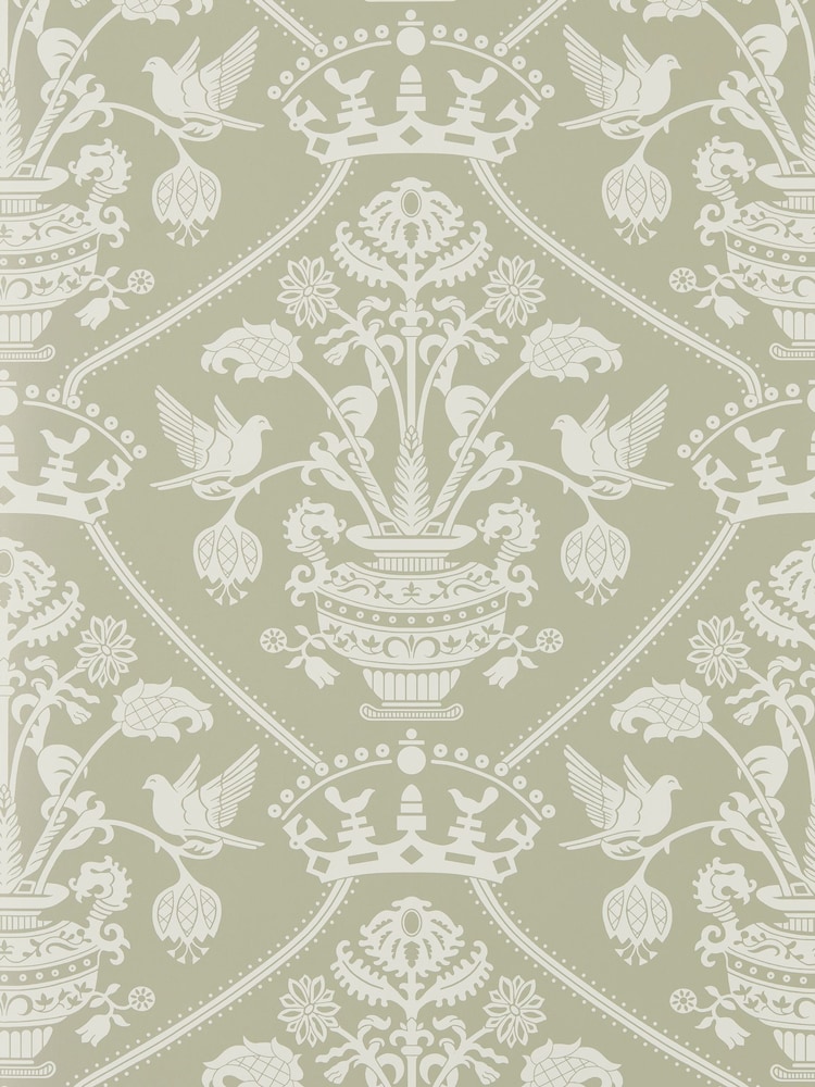 Sanderson Silver Green Highgrove Wallpaper 10M Highgrove Damask - Image 1 of 1 Sanderson Silver Green Highgrove Wallpaper 10M Highgrove Damask - Image 1 of 1