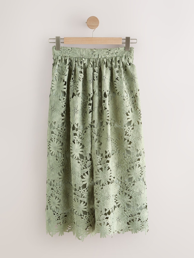 Sage Green N. Premium Occasion Floral Lace Midi Skirt - Image 1 of 3