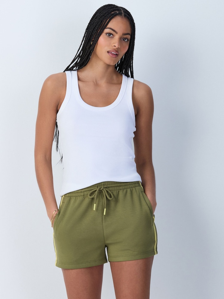 Olive Green Slinky Side Stripe Shorts - Image 1 of 8