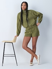 Olive Green Slinky Side Stripe Shorts - Image 5 of 8