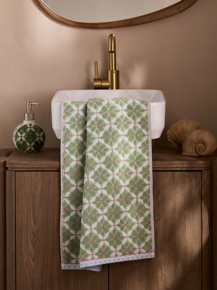Green Geo Tile Towel - Image 1 of 5