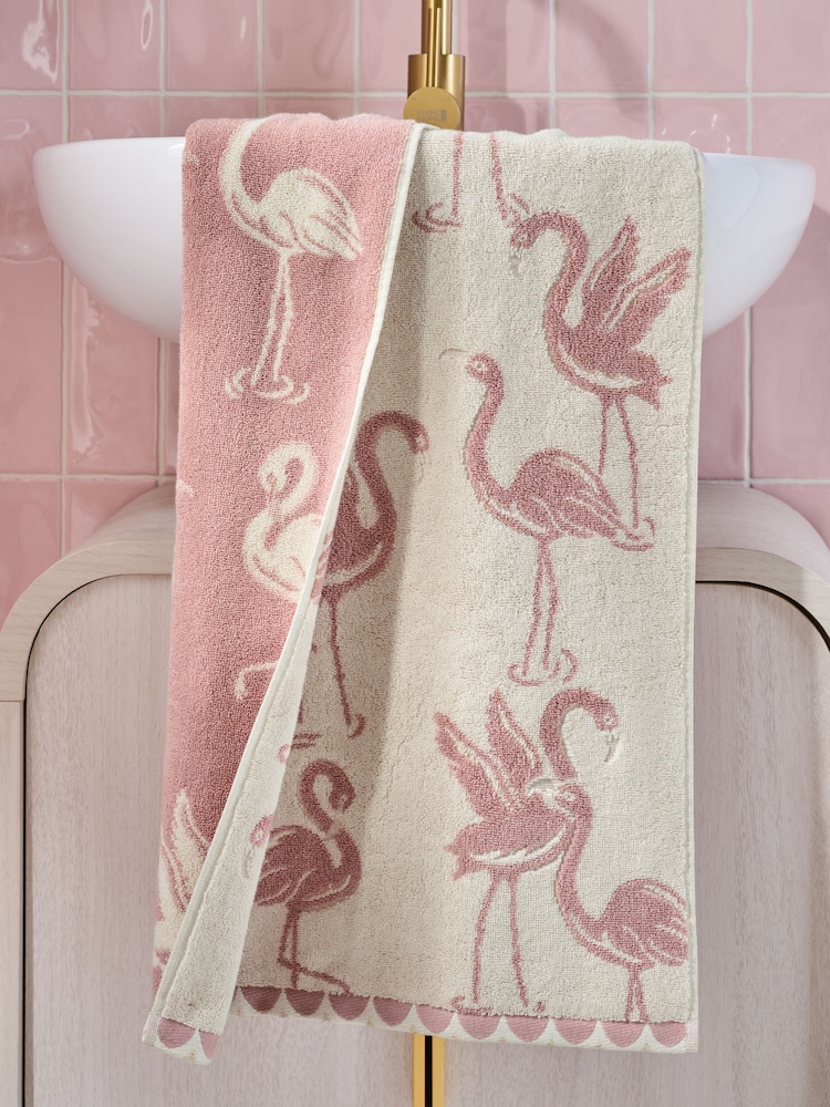 Pink Flamingo with Sparkle Detail Towel - Image 1 of 6