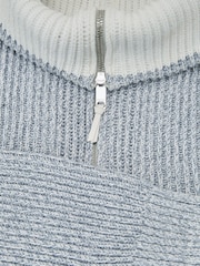 Reiss Soft Blue Twist Cooper Cotton-Blend Rib-Knit Half-Zip Jumper - Image 6 of 6
