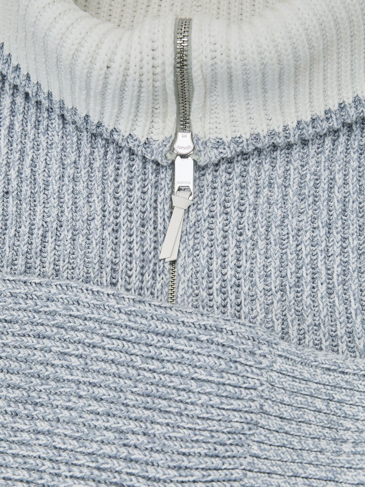 Reiss Soft Blue Twist Cooper Cotton-Blend Rib-Knit Half-Zip Jumper - Image 6 of 6