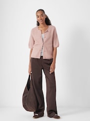 Hush Pink Wool Blend Short Sleeve Ribbed Cardigan - Image 2 of 6