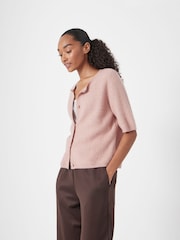 Hush Pink Wool Blend Short Sleeve Ribbed Cardigan - Image 3 of 6