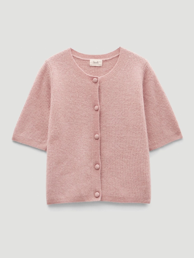 Hush Pink Wool Blend Short Sleeve Ribbed Cardigan - Image 6 of 6 Hush Pink Wool Blend Short Sleeve Ribbed Cardigan - Image 6 of 6