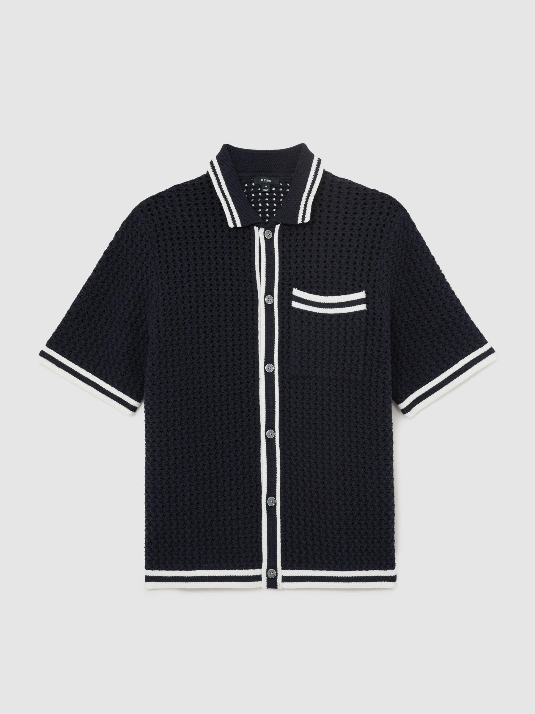 Buy Reiss Navy Meadows Cotton Crochet Button-Through Shirt from