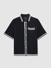 Ναυτικό - Πουκάμισο Reiss Meadows από βαμβακερό κροσέ με κουμπιά - Εικόνα 2 από 7