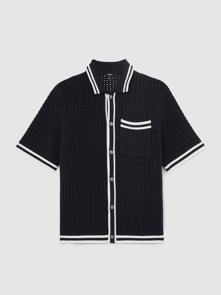 Ναυτικό - Πουκάμισο Reiss Meadows από βαμβακερό κροσέ με κουμπιά - Εικόνα 2 από 7