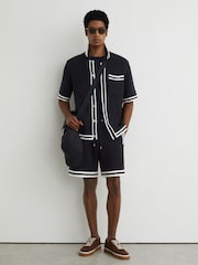 Ναυτικό - Πουκάμισο Reiss Meadows από βαμβακερό κροσέ με κουμπιά - Εικόνα 3 από 7