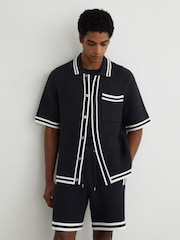 Ναυτικό - Πουκάμισο Reiss Meadows από βαμβακερό κροσέ με κουμπιά - Εικόνα 5 από 7