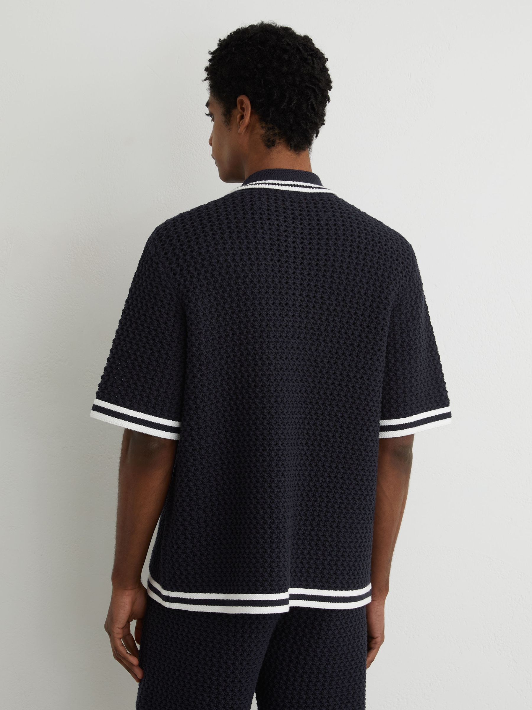 Buy Reiss Navy Meadows Cotton Crochet Button-Through Shirt from