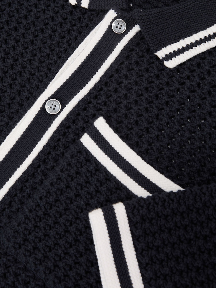 Ναυτικό - Πουκάμισο Reiss Meadows από βαμβακερό κροσέ με κουμπιά - Εικόνα 7 από 7