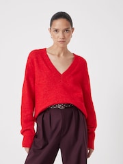 Hush Red Wool Blend V-Neck Jumper - Image 1 of 5