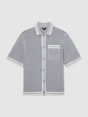 Reiss Soft Blue Meadows Cotton Crochet Button-Through Shirt - Image 2 of 7