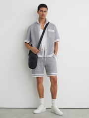 Reiss Soft Blue Meadows Cotton Crochet Button-Through Shirt - Image 3 of 7