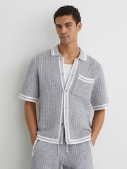 Reiss Soft Blue Meadows Cotton Crochet Button-Through Shirt - Image 4 of 7